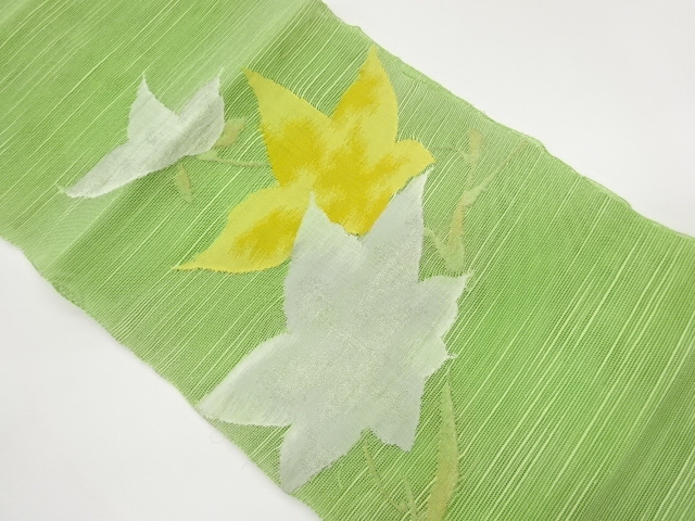 Gauze Nagoya obi with woven pattern of flowers and leaves